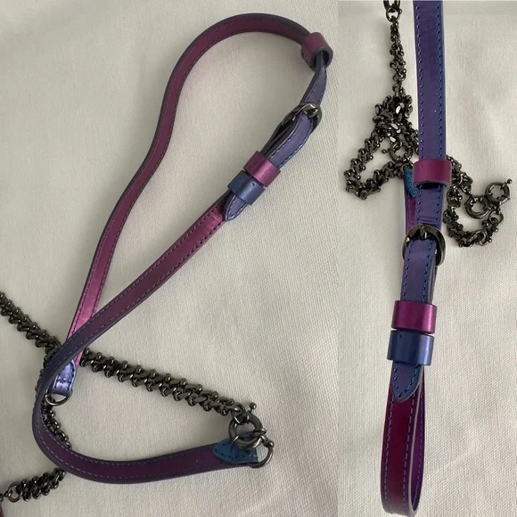 ✨CHRISTIAN LOUBOUTIN Loubiposh Patent Scarabe Spikes Chain Clutch Bag Rose Blue - Picture 13 of 16